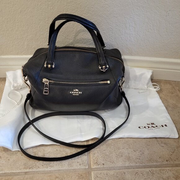 Coach Purse Black Pebble Prairie Satchel Bag - Picture 1 of 14